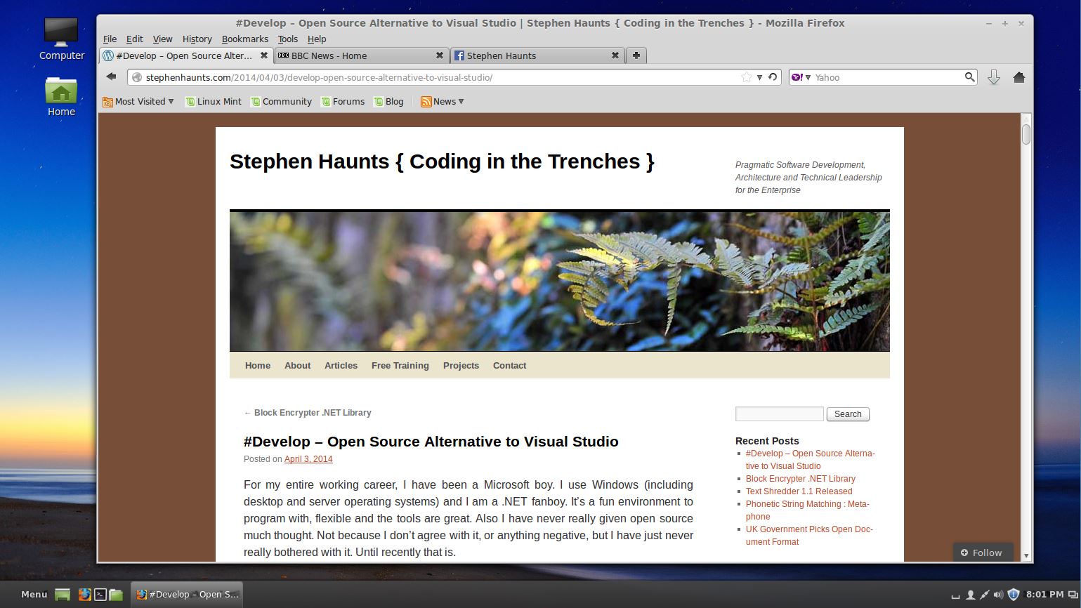 Stephen Haunts {Writer & Speaker} Linux Mint  Browser